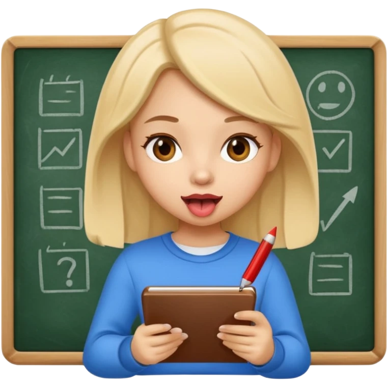 girl taking notes in board, smart tongue out emoji