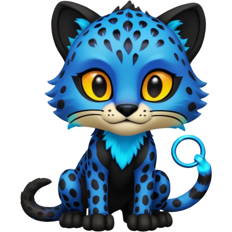 Obsidian-pitch-black fur body with neon-glowing-blue ring-markings Grem2-Gremz-Cheetah-Sergal-fusion, full body  emoji