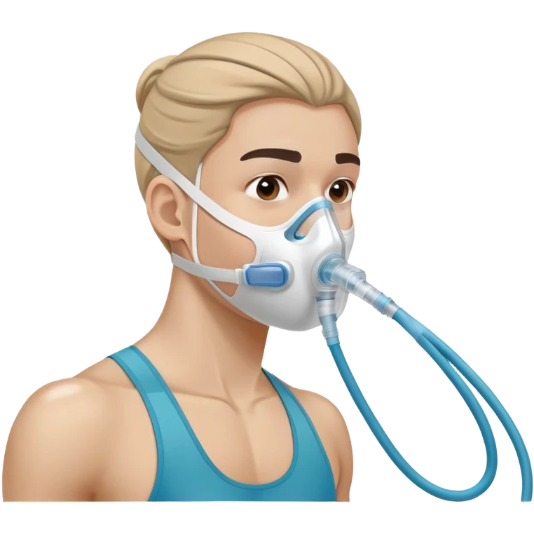Athlete wearing VO2 max testing mask covering nose and mouth, with tubing connected to measurement equipment emoji