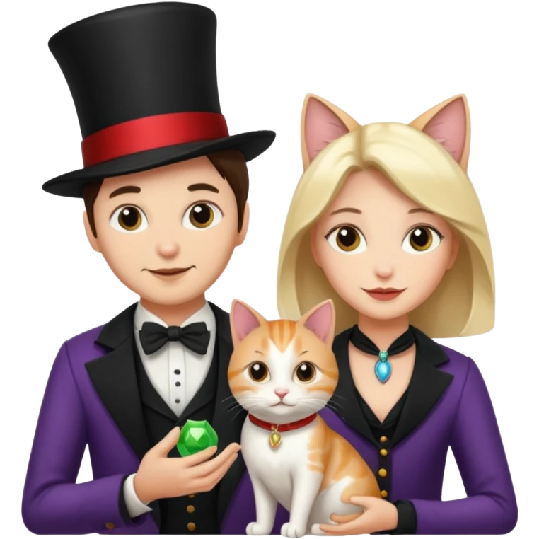 magician couple and their pet cat emoji