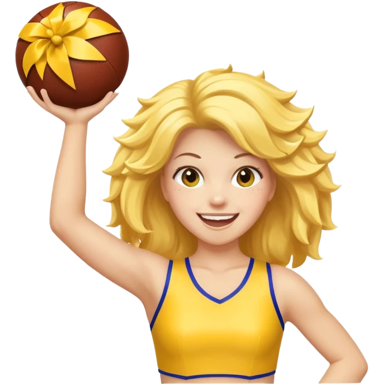 football cheerleader, hold a big cheering pom, yellow and twinkle emoji