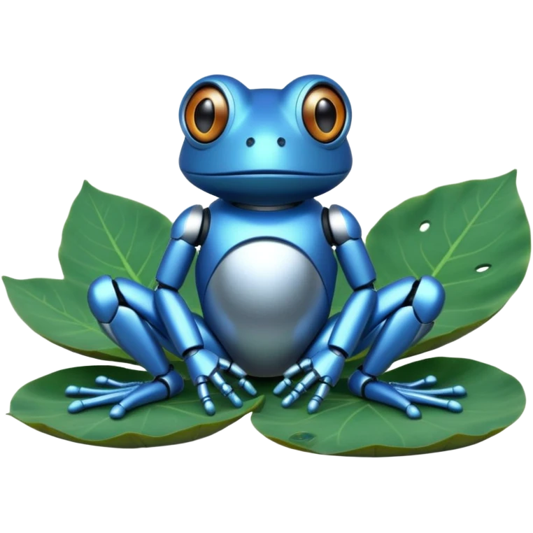 blue robot frog on lotus leaf emoji