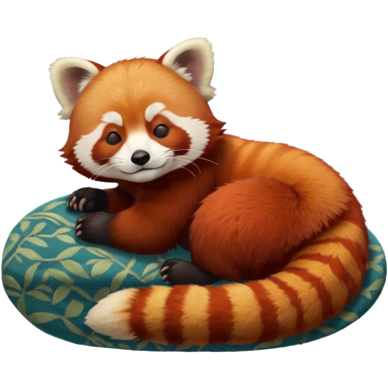 furry, hyperealistic, detailed red panda with its eyes closed napping ...
