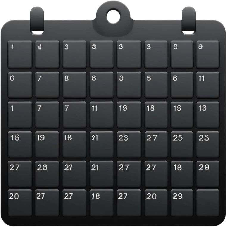 payment schedule — a black matte calendar with evenly spaced date blocks, subtle highlighted payment days, clean geometric shapes, no text or numbers, monochrome black color palette, soft studio lighting, smooth surfaces, modern fintech style emoji