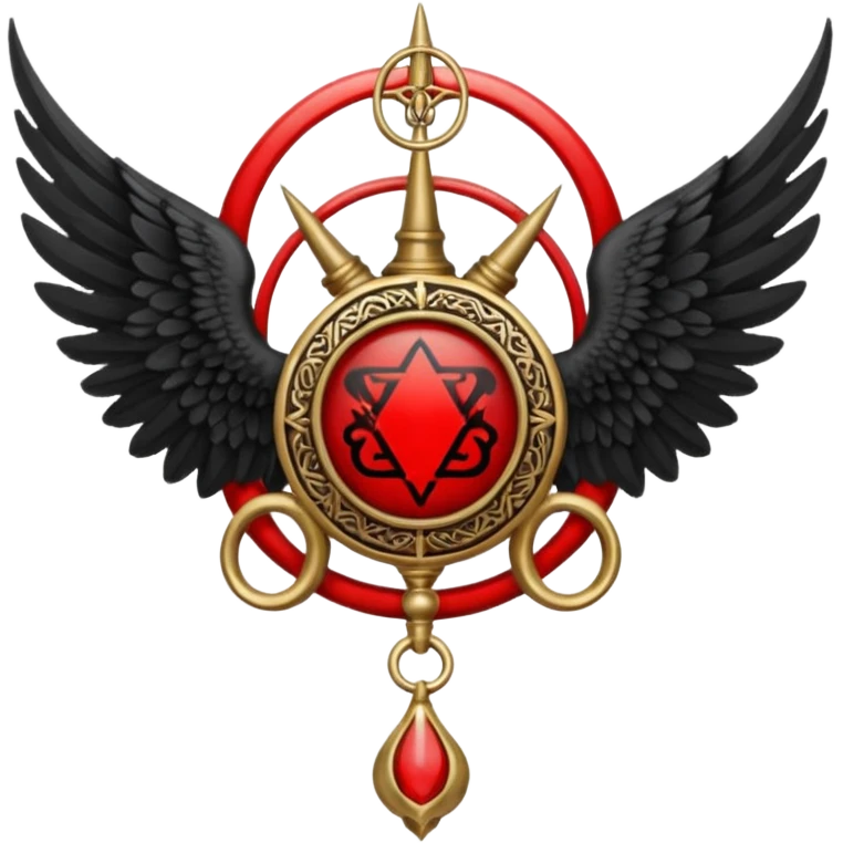 Holy Emblem with black wings and horn and red tetragrammaton in the ...