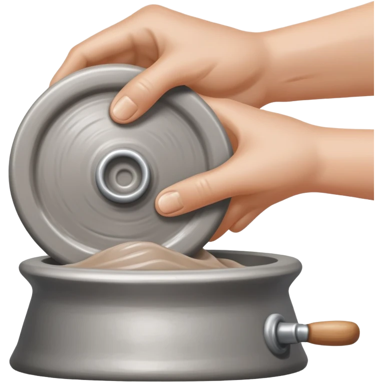 single hand scooping a blob of clay on a silver pottery wheel emoji