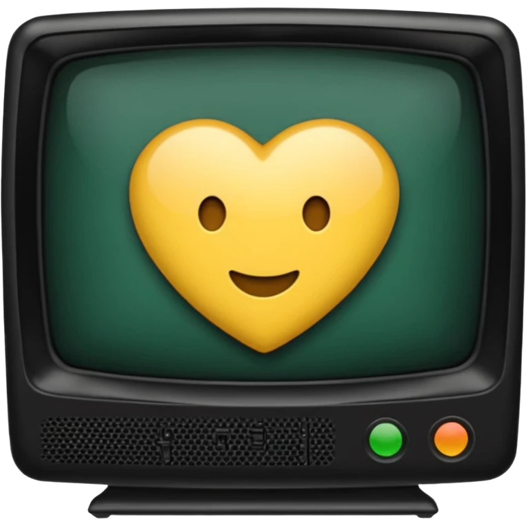 черный телевизор с зеленым экраном и пиксельным рисунком на экране emoji