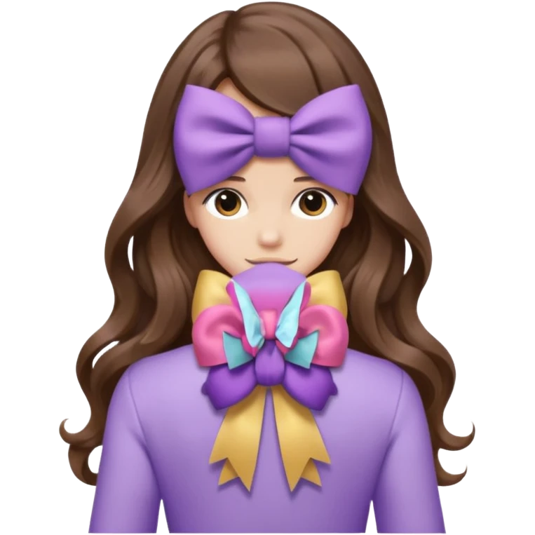 long wavy brown hair from behind with a medium lilac bow emoji