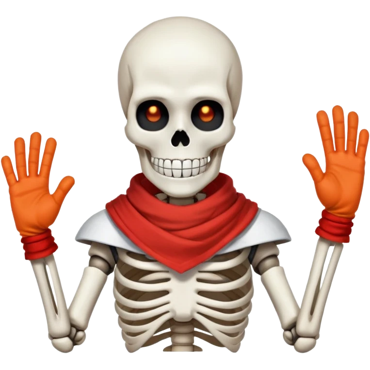 Papyrus from Undertale, tall skeleton with a red scarf, white body armor, orange-red gloves, enthusiastic expression emoji