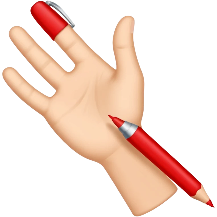 рука телесного цвета пишет красной ручкой emoji