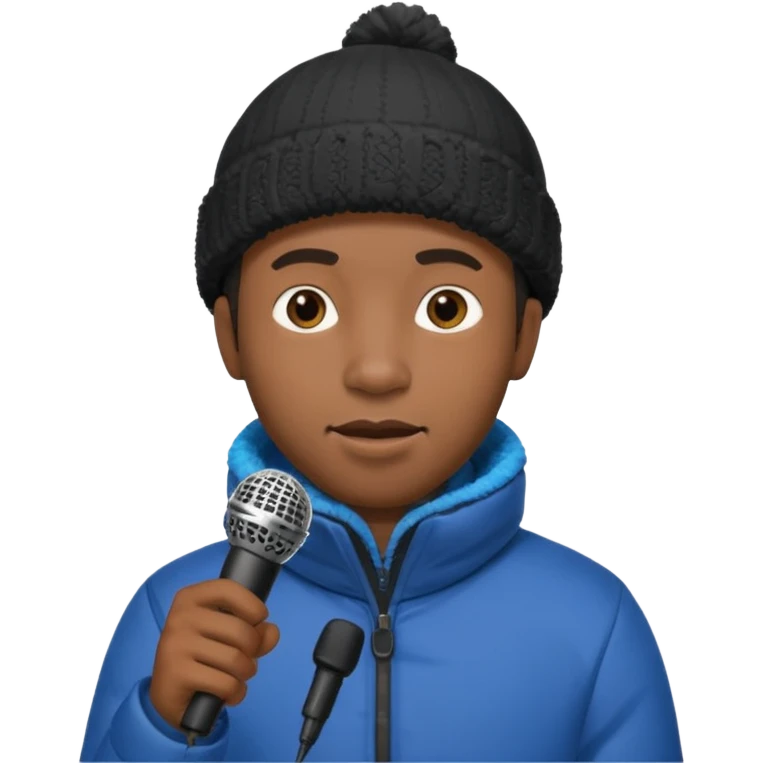 black man with winter clothes holding microphone emoji