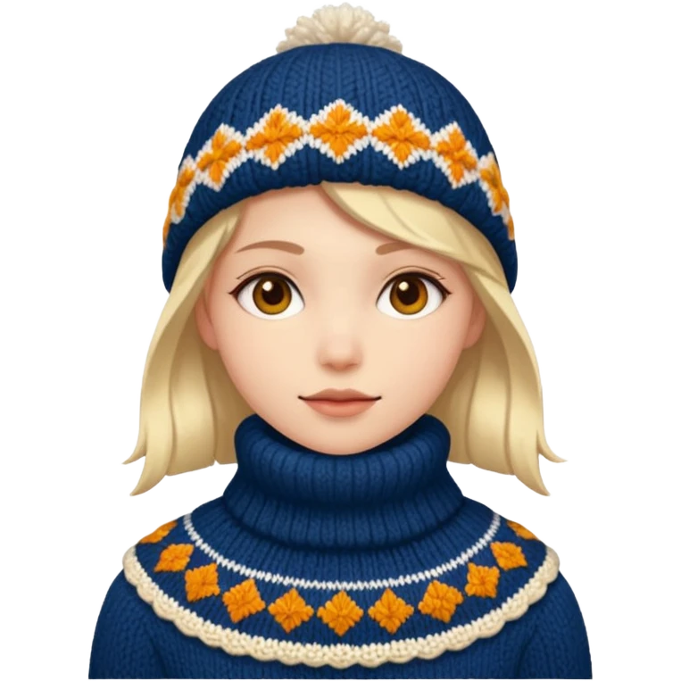 Fantasy human emoji portrait, knitted winter collar with simple pattern, festive but subtle look, warm colors, minimal fantasy style, clean emoji design, male/female variant
 emoji