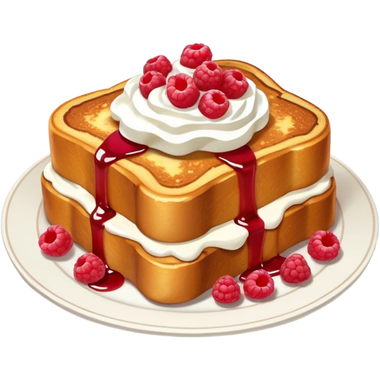 Raspberry and whip cream French toast on plate  emoji