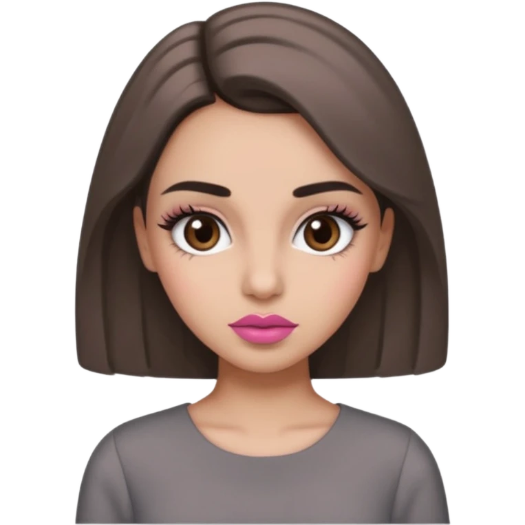 Hidjab girl that is wearing gray dress, and her brow is thick so her eyelash is tall and rumol is pink emoji
