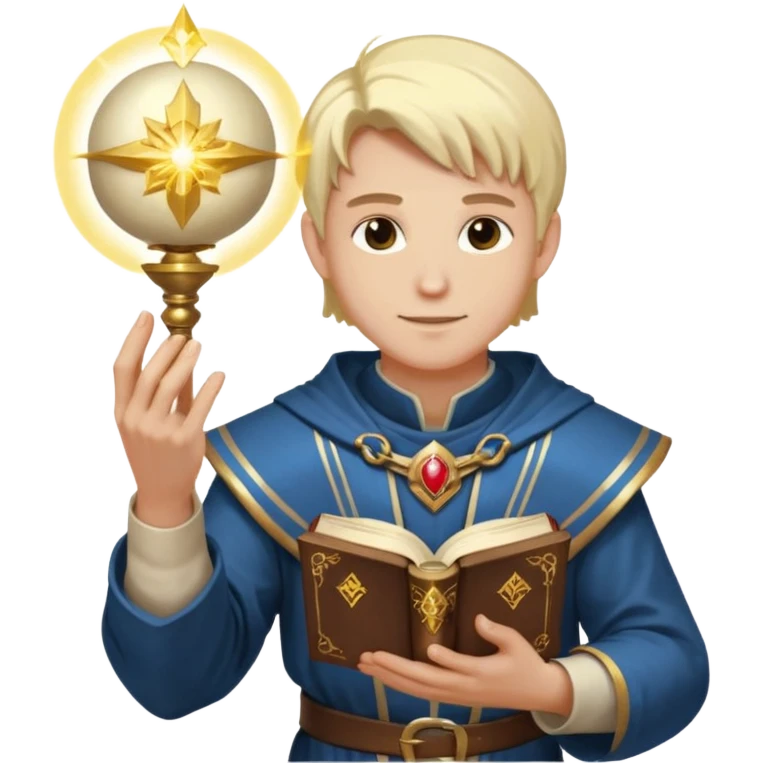 dnd cleric holding a holy book in one hand and having a ball of light in the other emoji
