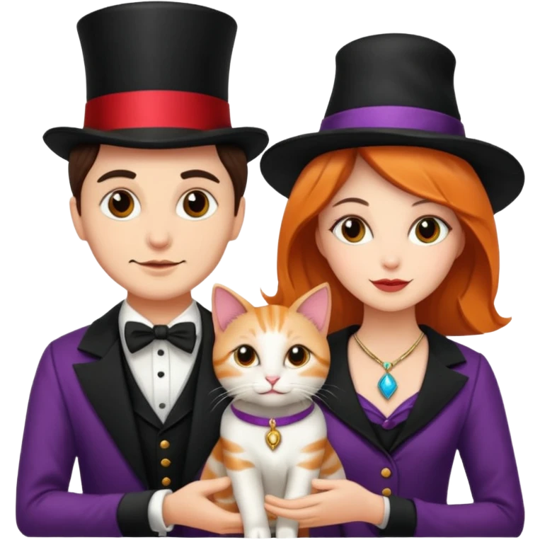 magician couple and their pet cat emoji