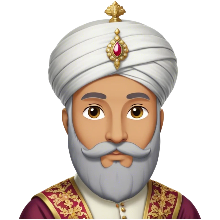​Cinematic Realistic Portrait of Suleiman the Magnificent, depicted as a regal Ottoman sultan adorned with a large, white, round, tall turban and a majestic grey beard, his commanding gaze bathed in warm, historic lighting that exudes timeless authority and grandeur, emoji