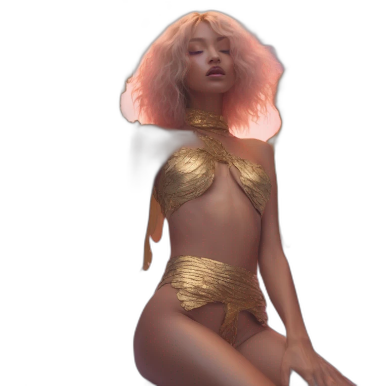 Doja Cat, david bellemere, Bare belly, Wings, Choker, Bathed in shadows, FOV 90 degrees, short lighting, L USM, Cold Colors, gilded technique, extremely hyper aesthetic, absurdres emoji