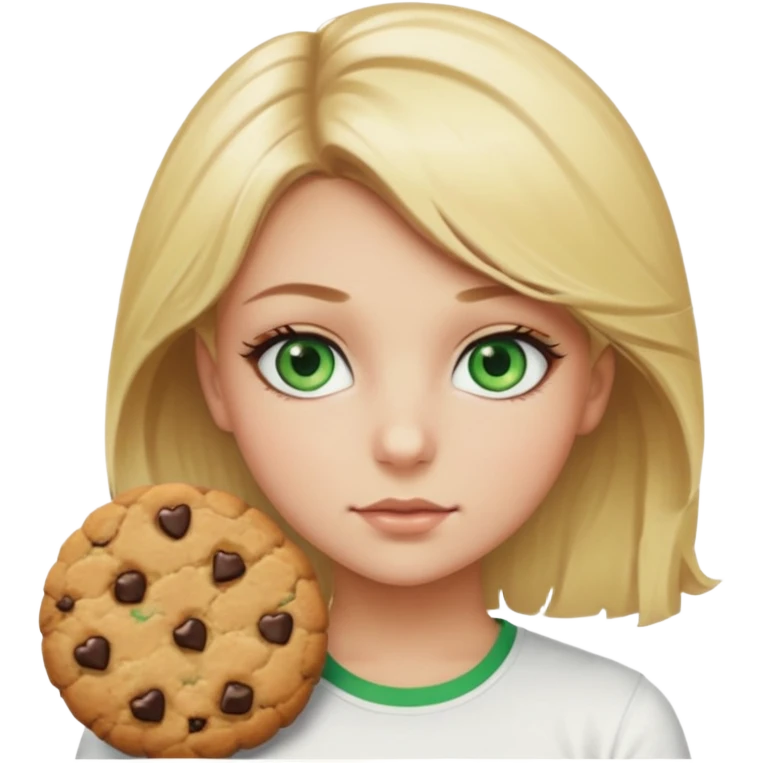 Un fille blonde au yeux vert je veut du mascara sur mais sil je veux un t-shirt blanc moulant et je veux un géant emoji