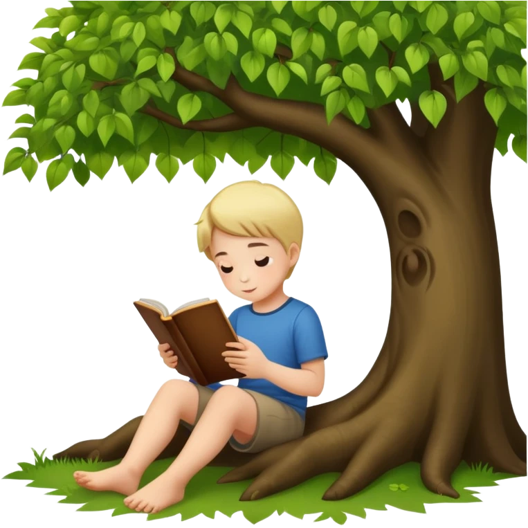 child reading a book under a leafy tree emoji