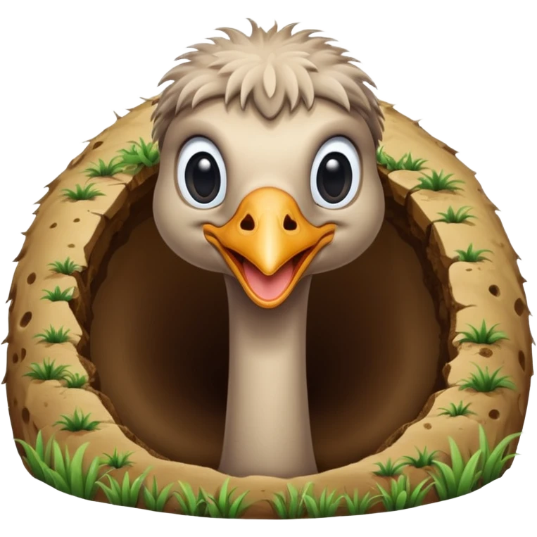 Ostrich with it's head inside a hole in the ground only it's body and neck visible emoji