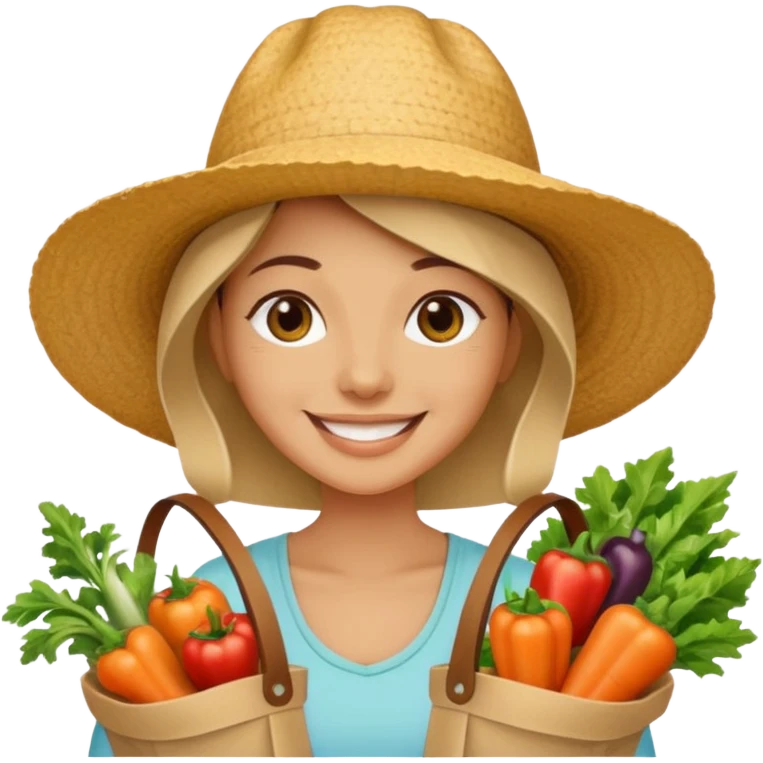 Shopper with veggie tote,Farmers’ Market. emoji
