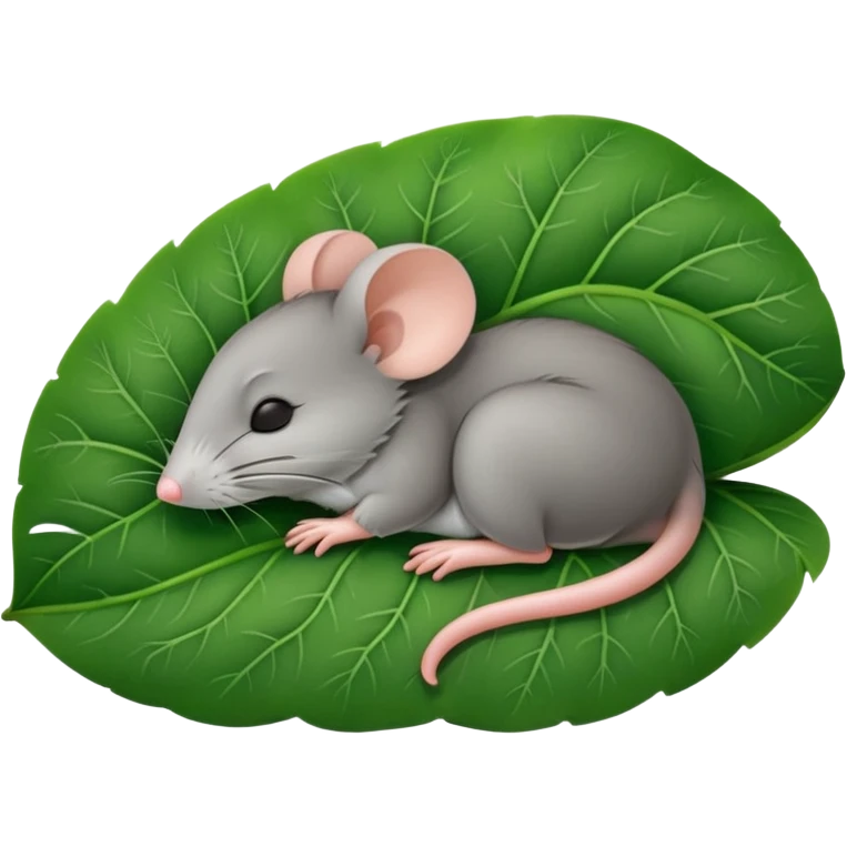 a mouse asleep on a leaf emoji