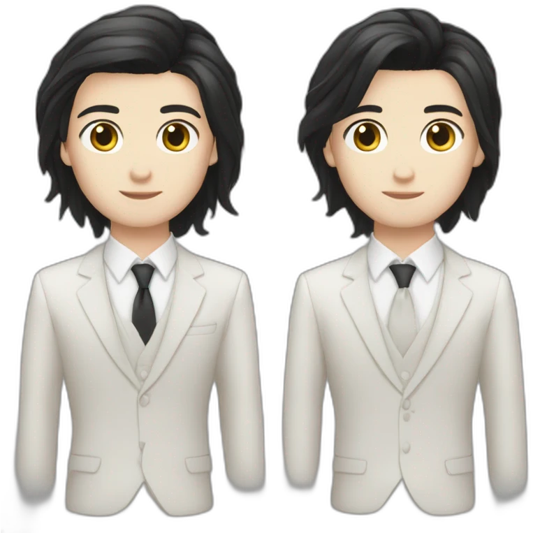 androgynous white boy bang black straight hair white short black tie emoji