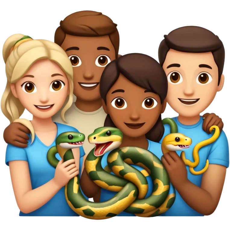 Happy friends with snakes emoji