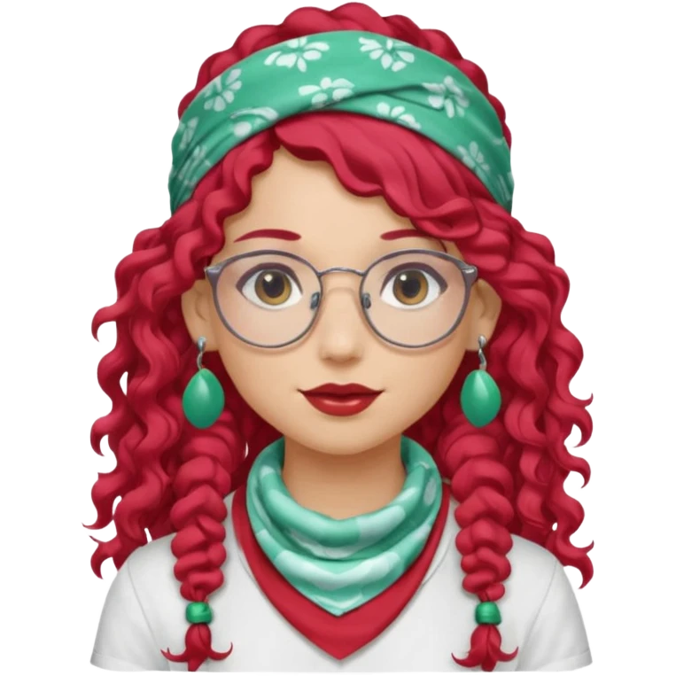 girl with long curly peppermint hair and single-color bandana and glassess and earring emoji