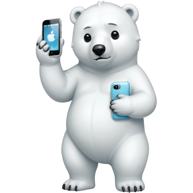 Serious Polar Bear standing full body with iphone in hand  emoji