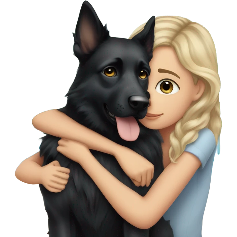 balayage girl with blue eyes cuddled with a black German shepherd  emoji