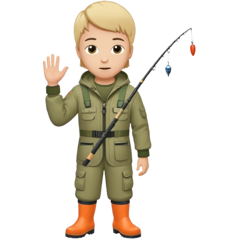 Boy in fishing suit looking at his wristwatch emoji