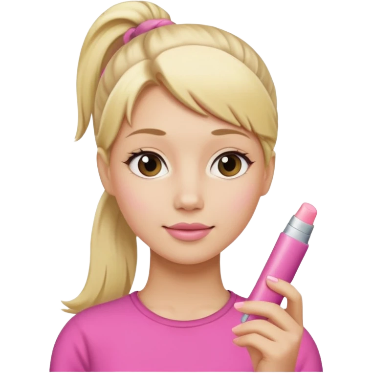 blonde woman with ponytail woman using chapsitck emoji