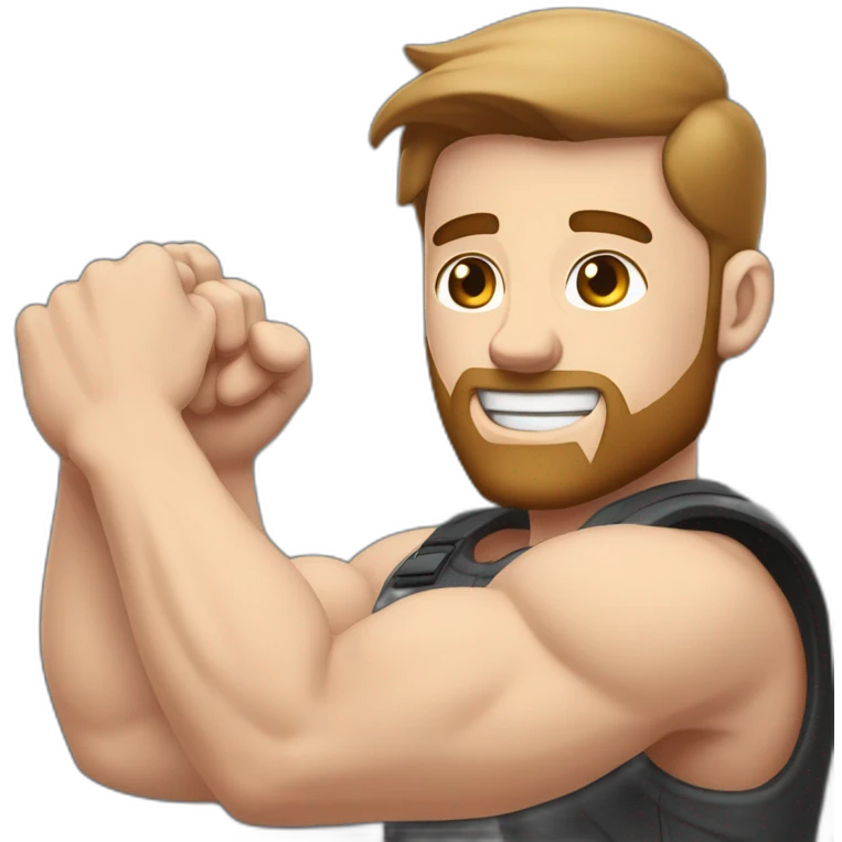 Close up Actively gesturing  with hands Pale skinned Fit Man With the biceps and brown hair in dark gray Sleeveless Mike, black oversize sports shorts, watch and white Sneakers emoji