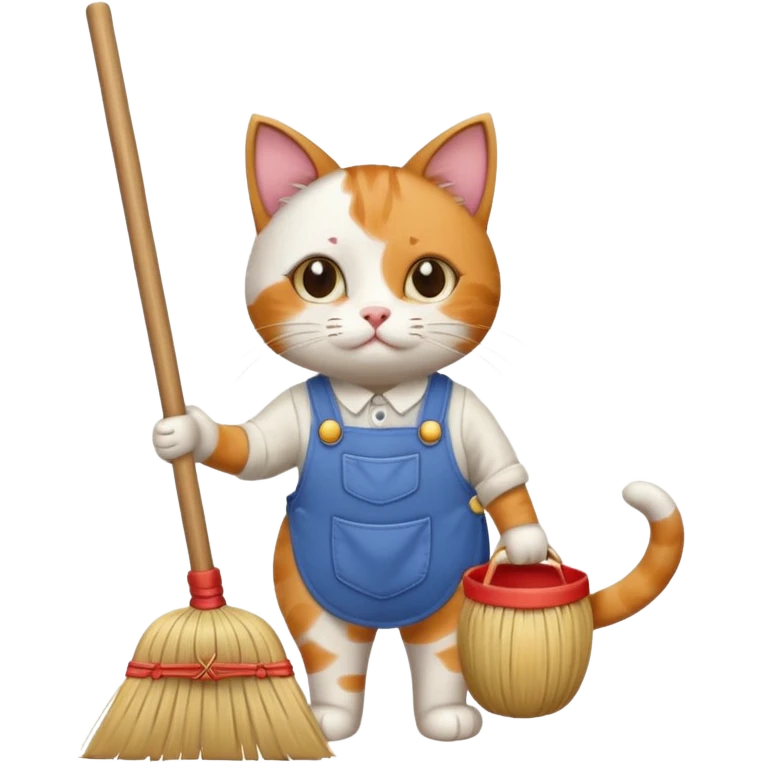 Cat working with broom emoji