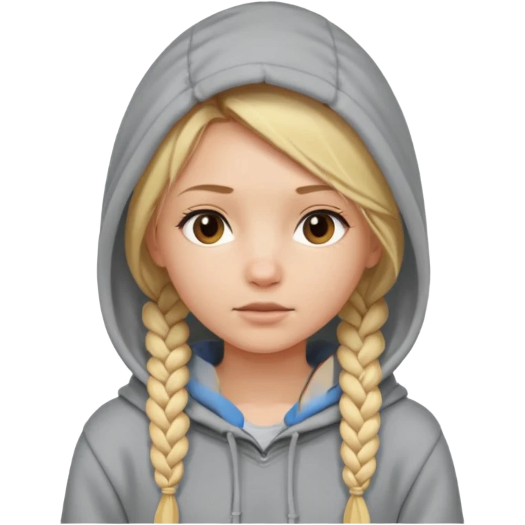 blonde braided girl with her head covered in a sweatshirt and hood emoji
