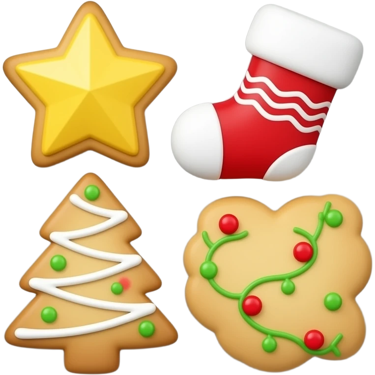 tray of star, stocking, christmas tree shaped cookies emoji
