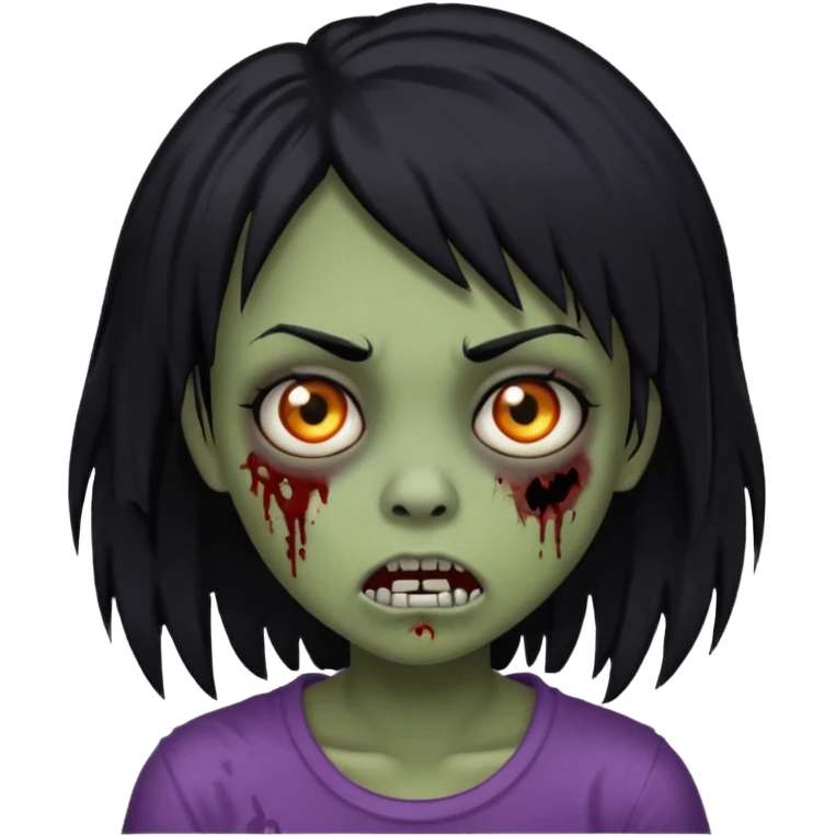girl, zombie, black hair, long, emo, shaggy, dark, spooky, creepy expression emoji  emoji