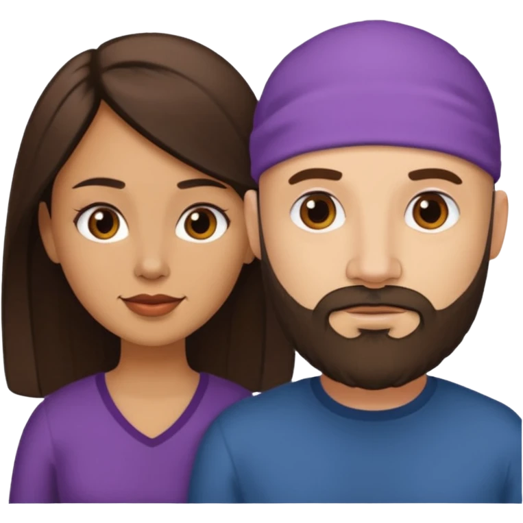 Man beard bald white woman medium hair brown latina emoji