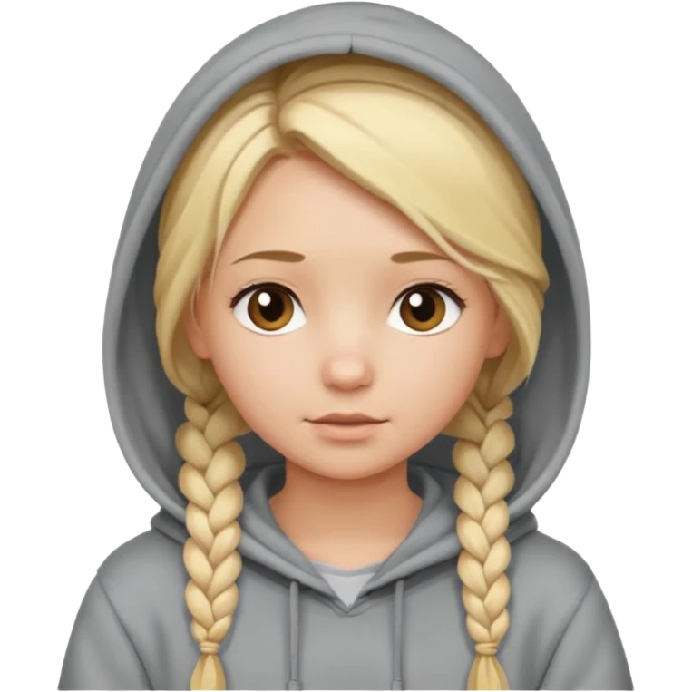 blonde braided girl with her head covered in a sweatshirt and hood emoji