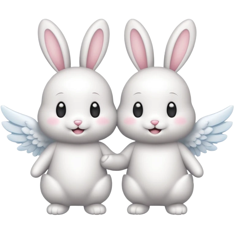 bunny and marshmallow both with angel wings smiling standing next to each other emoji
