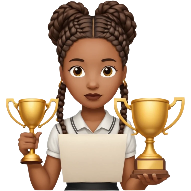 generate an emoji for this phrase, Start strong to earn trust and be noticed. End strong to be remembered. make it a black woman in braids updo looking determined with a white script in hand and a trophy emoji
