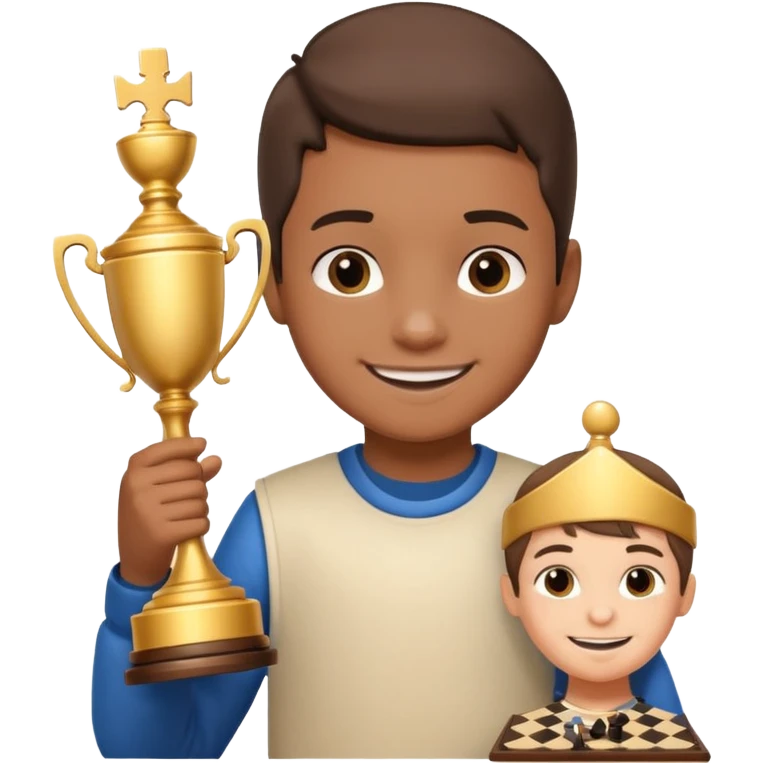 Kid with trophy, Chess club. emoji
