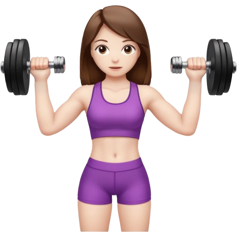 Brown haired pale skin girl standing back holding dumbbells  emoji