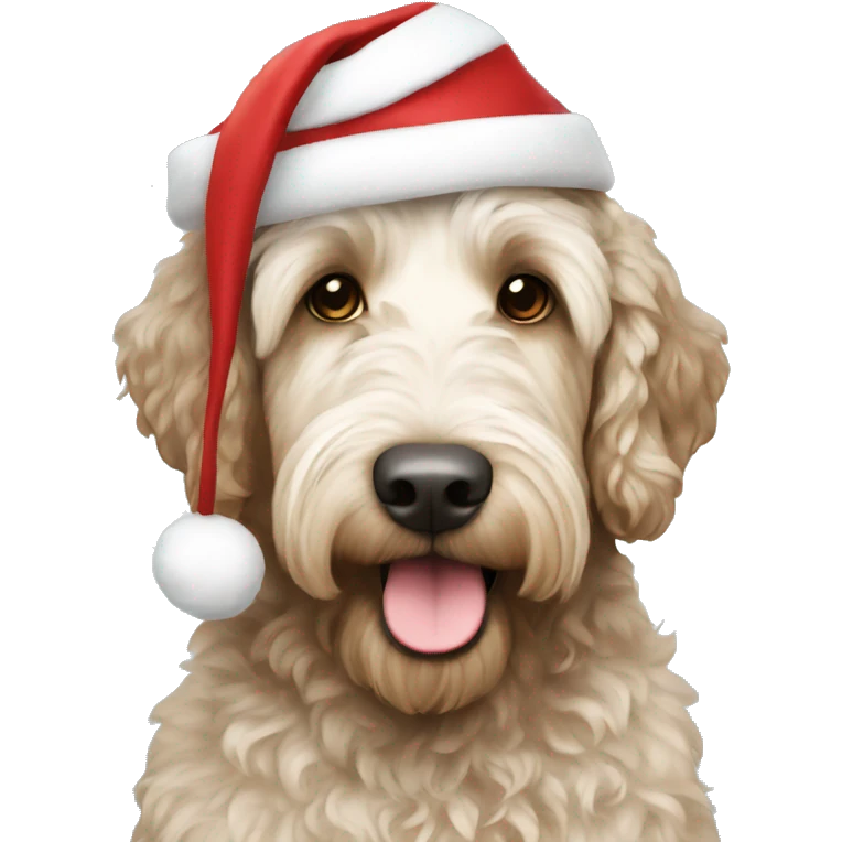 Labradoodle with a white christmas hat emoji