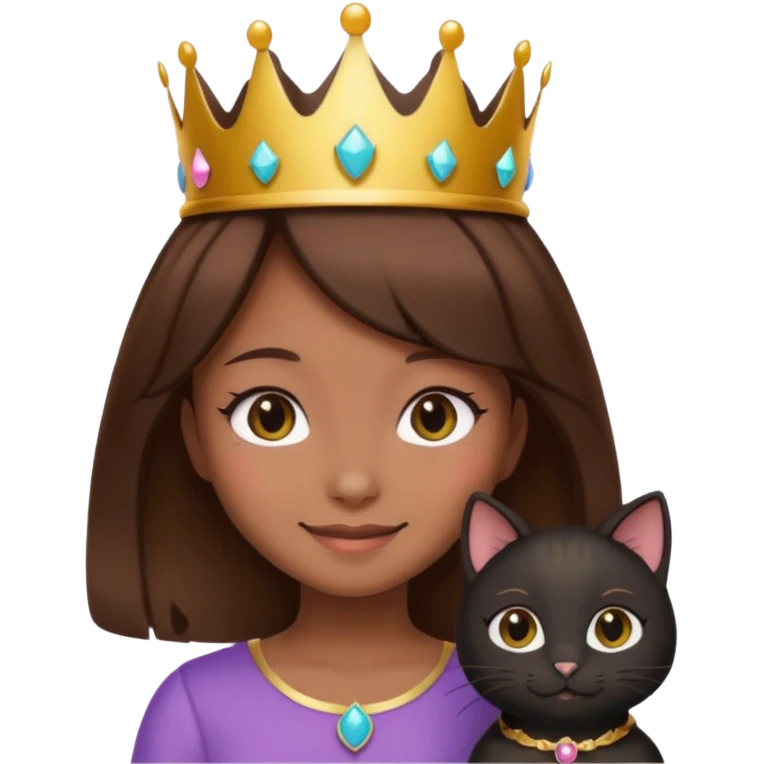  black cat kawaii brown hair girl with crown emoji
