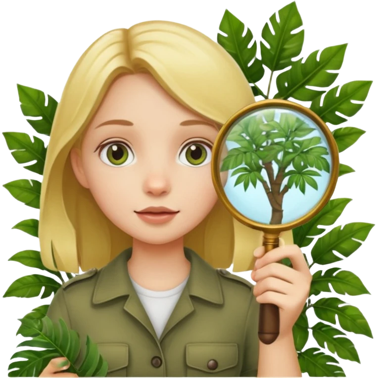 a girl with jungle and magnifying glass emoji