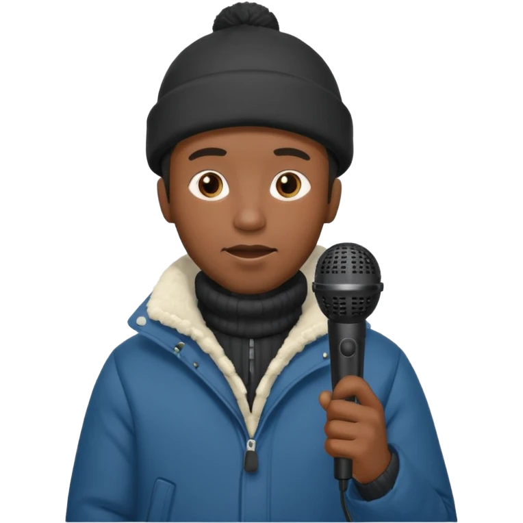 black man with winter clothes holding microphone emoji