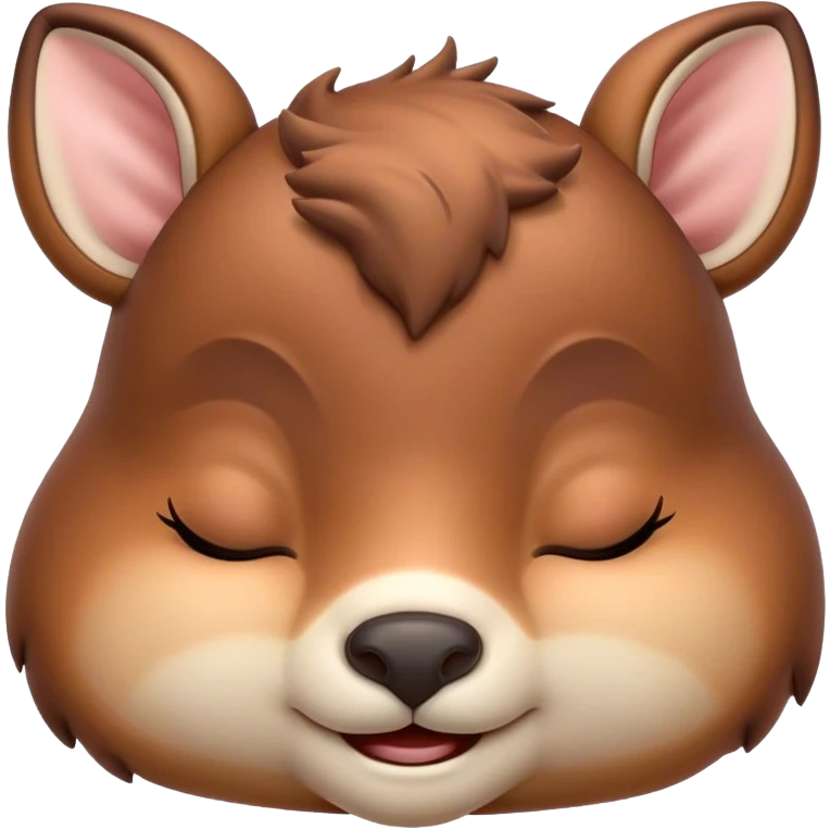 Meme-Worthy Cute Sleeping Deer Portrait Emoji, Head resting peacefully with a contented smile, showcasing a delicate, slender build and a luxuriously soft Fur, eyes shut in a serene, restful nap, Simplified yet hilariously adorable features, highly detailed, glowing with a soft, drowsy light, high shine, relaxed and utterly lovable, stylized with an air of playful laziness, bright and heartwarming, soft glowing outline, capturing the essence of a comically sleepy deer, so meme-worthy it feels like it could instantly become the next viral sensation of adorable woodland slumber! emoji